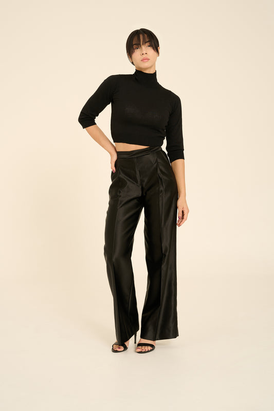 Pantalone pence a palazzo in rasone lucido